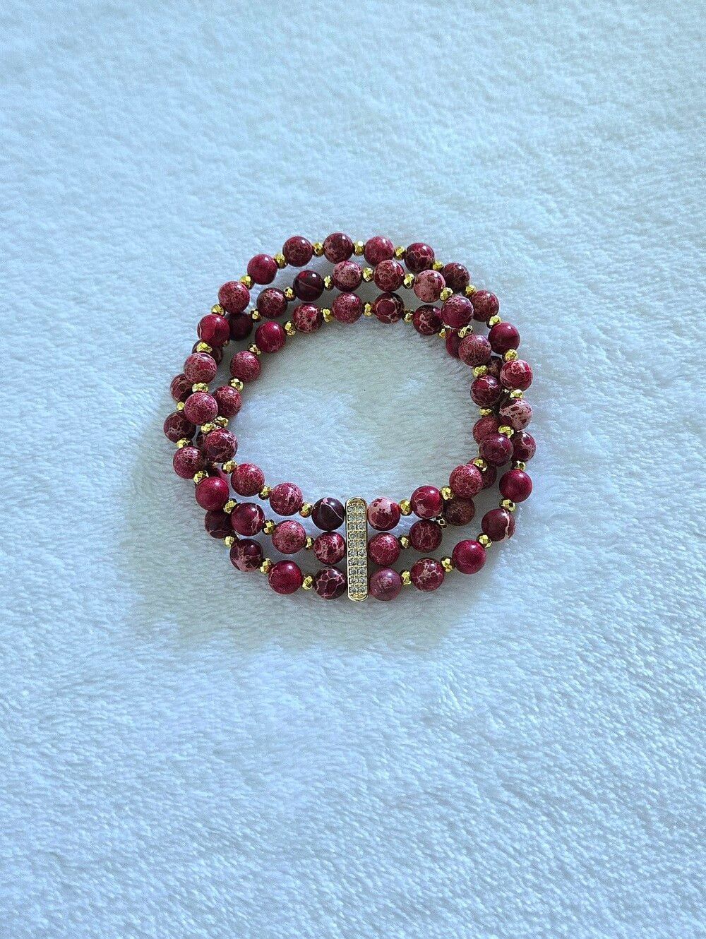 Iris & Lily Speckled Red❤️ Imperial👑 Jasper Stretch Bracelet